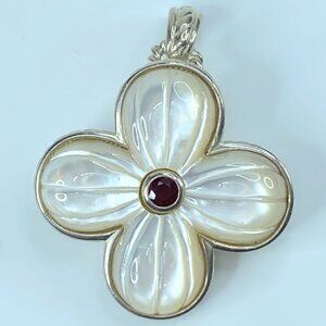 JR9063 Judith Ripka Sterling Ruby MOP Cherry Blossom pendant pin